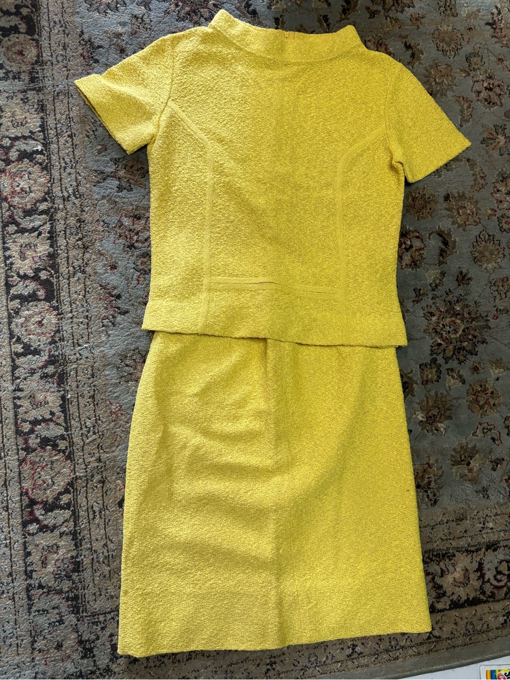 Antique 1950’s Women’s Yellow Two-Piece Textured Skirt Set Union Made